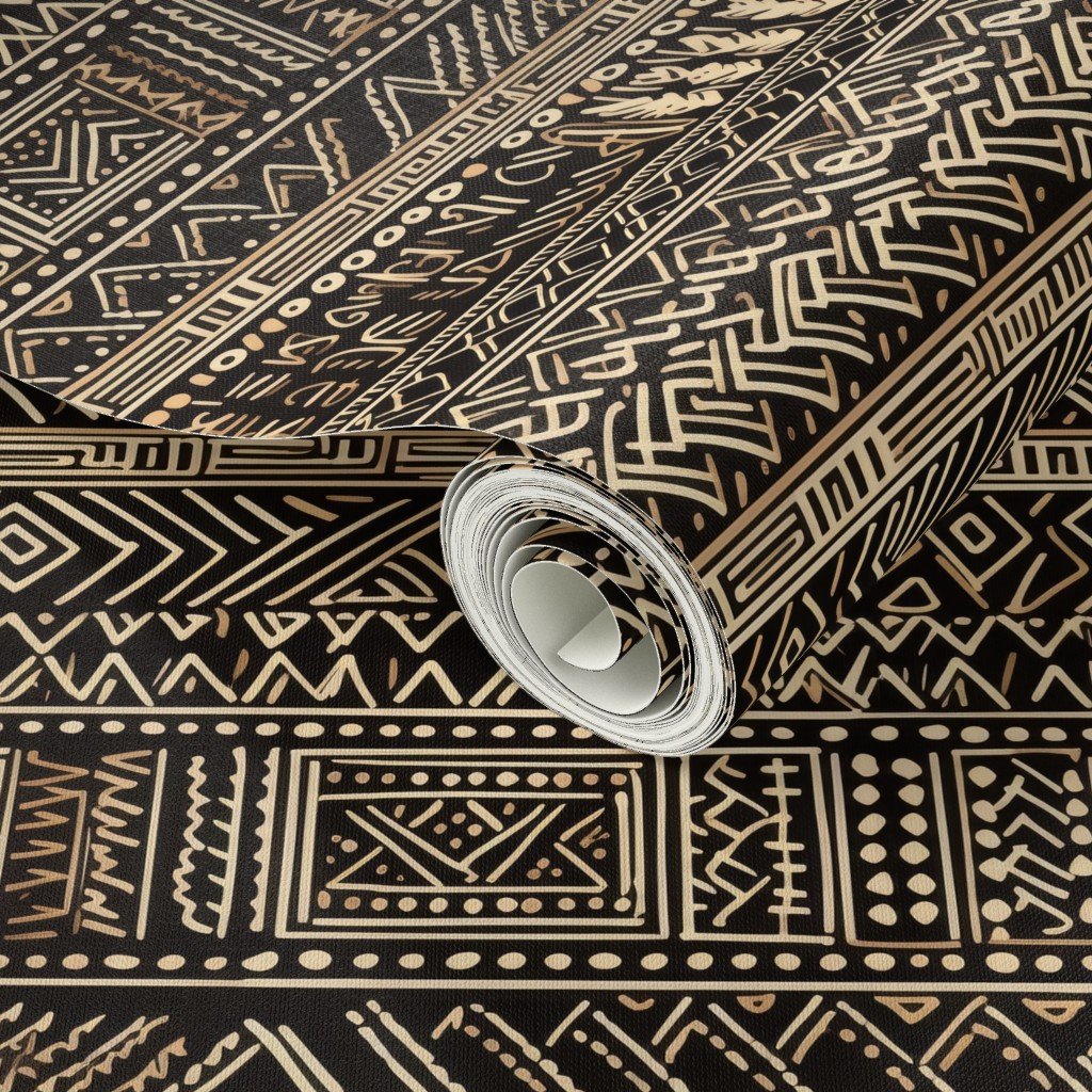 Tribal Mudcloth Boho Ethnic Print in Black and Cream Wallpaper black and cream wallpaper