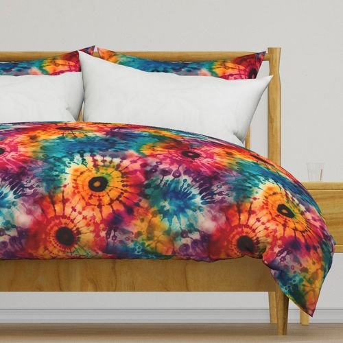 Jumbo Tie Dye Batik in Bright Multi Rainbow Colors Circling Swirls Interior Collection Home Styling Collection dye technique duvet cover design