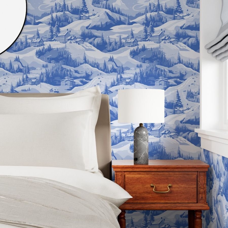 Small Montana Winter Cabins Montana with Evergreens in Mid China Blue Wallpaper china glaze wallpaper