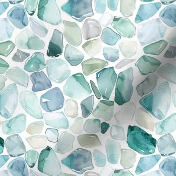 Small Blue and Aqua Shards of Tumbled and Scattered Watercolor Seaglass Home Styling Collection Design Collection sea glass fabric design