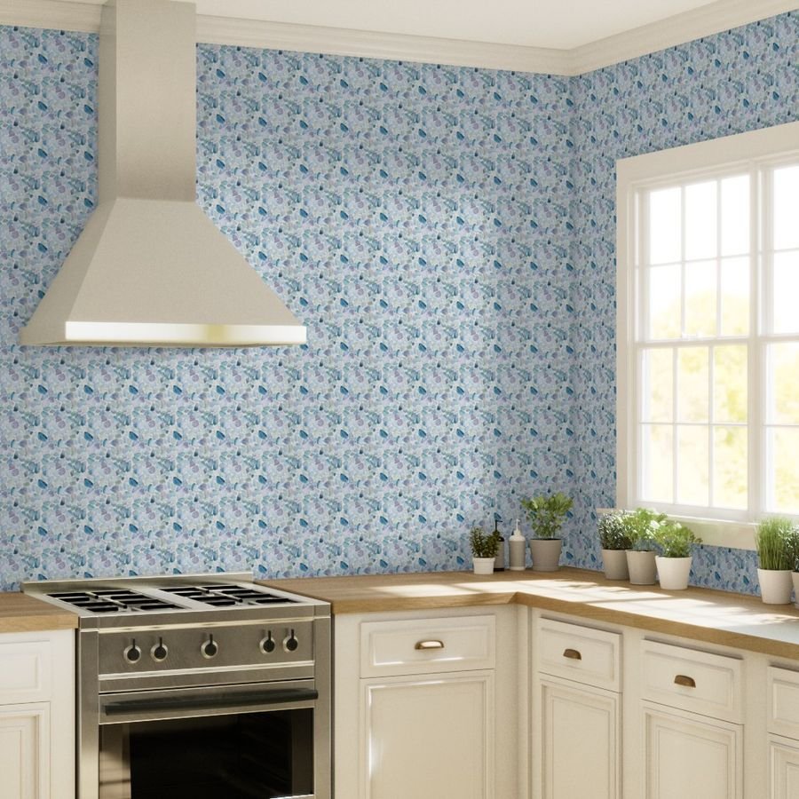 Small Blue and Lilac Shards of Tumbled and Scattered Watercolor Wallpaper sophisticated look wallpaper