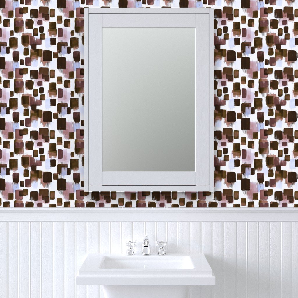 Abstract Earthy Brushstroke Blocks in Brown and Mauve Wallpaper contemporary wallpaper