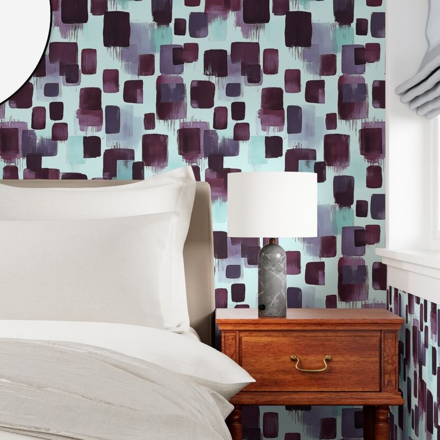 Large Abstract Brushstroke Blocks in Burgundy Teal and Soft Mint Wallpaper burgundy wallpaper