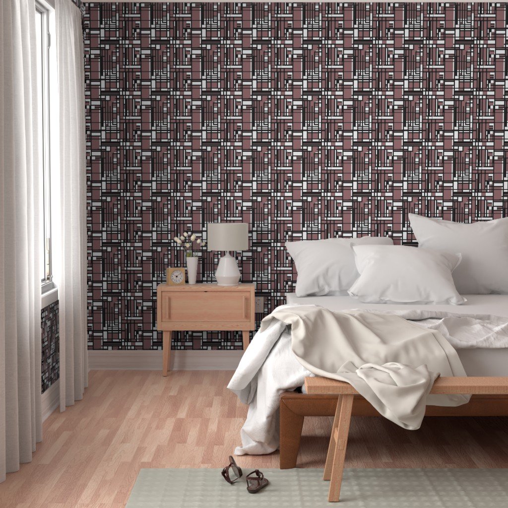 Dusty Rose Modernist City Blocks Geometric Pattern Wallpaper abstract lines wallpaper