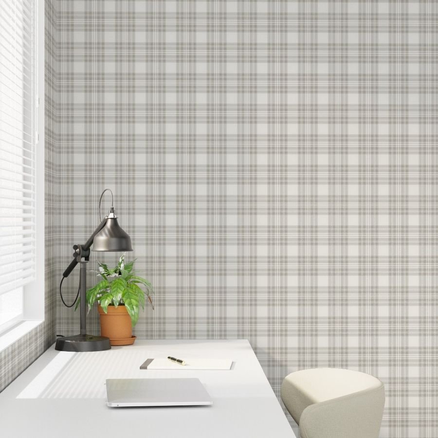 Cool Greige Small Traditional Tartan Plaid Pattern Home Styling Collection Decor Collection soft tones wallpaper