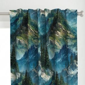 Olympic National Park Summer Watercolor Mountain Landscape Interior Collection Interior Collection lakes curtain design