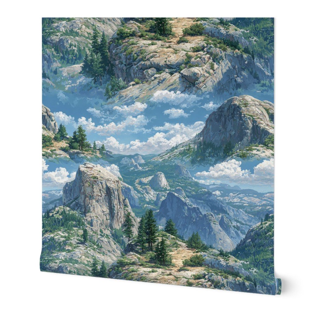 Yosemite National Park Summer Watercolor Scenic Landscape Wallpaper peaks wallpaper
