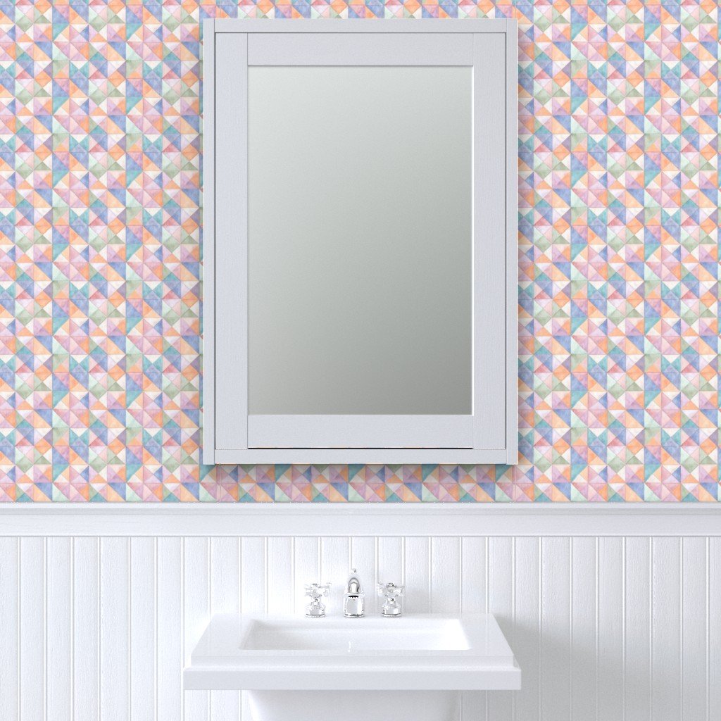 Soft Watercolor Quilted Patchwork Triangles in Peach Lavender and Wallpaper cottagecore wallpaper