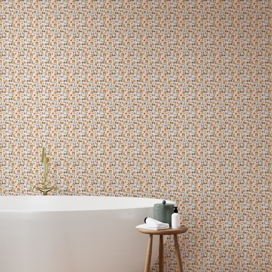 Adorable Whimsical Watercolor Paris Motifs with Eiffel Tower Wallpaper europe wallpaper