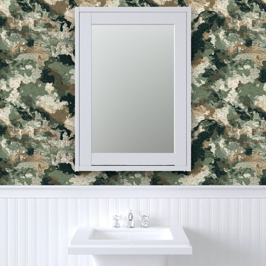 USA State Outline Camouflage Map Design in Earth Tone Green and Sand Wallpaper geography wallpaper