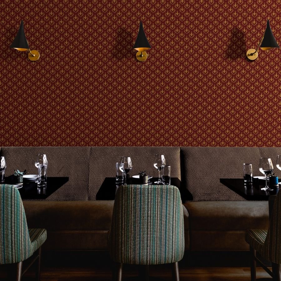 Small Napoleonic Royal Bee and Laurel Wreath Pattern on Crimson Red Wallpaper laurel wreath wallpaper