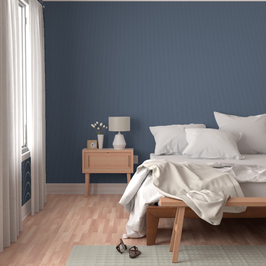 Classic White Pinstripe on Slate Blue Office Stripe Pattern Wallpaper corporate wallpaper