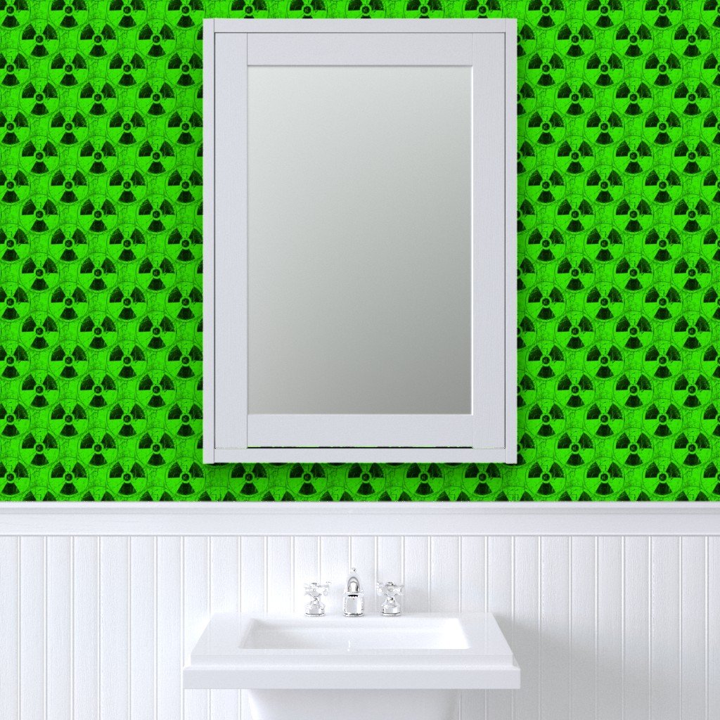 Neon Green and Black Radiation Warning Grunge Pattern Wallpaper distressed wallpaper
