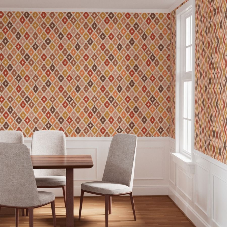 Large Sun Bleached Vintage Diamond Textile Interior Collection Home Decor Collection bohemian wallpaper