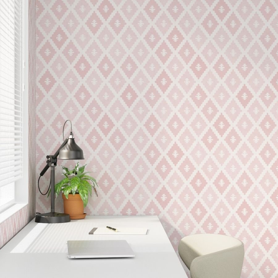 Large Sun Faded Mediterranean Diamond Pattern in Blush Shell Pink Design Collection Home Styling Collection pastel pink wallpaper