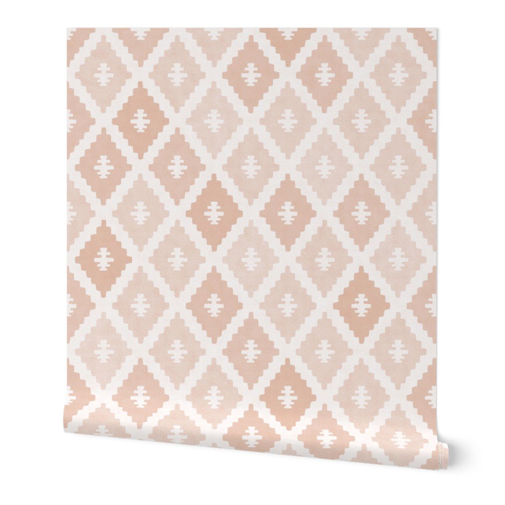 Large Sun Faded Mediterranean Diamond Pattern in Peach Sand Pink Decor Collection Interior Collection peach pink wallpaper