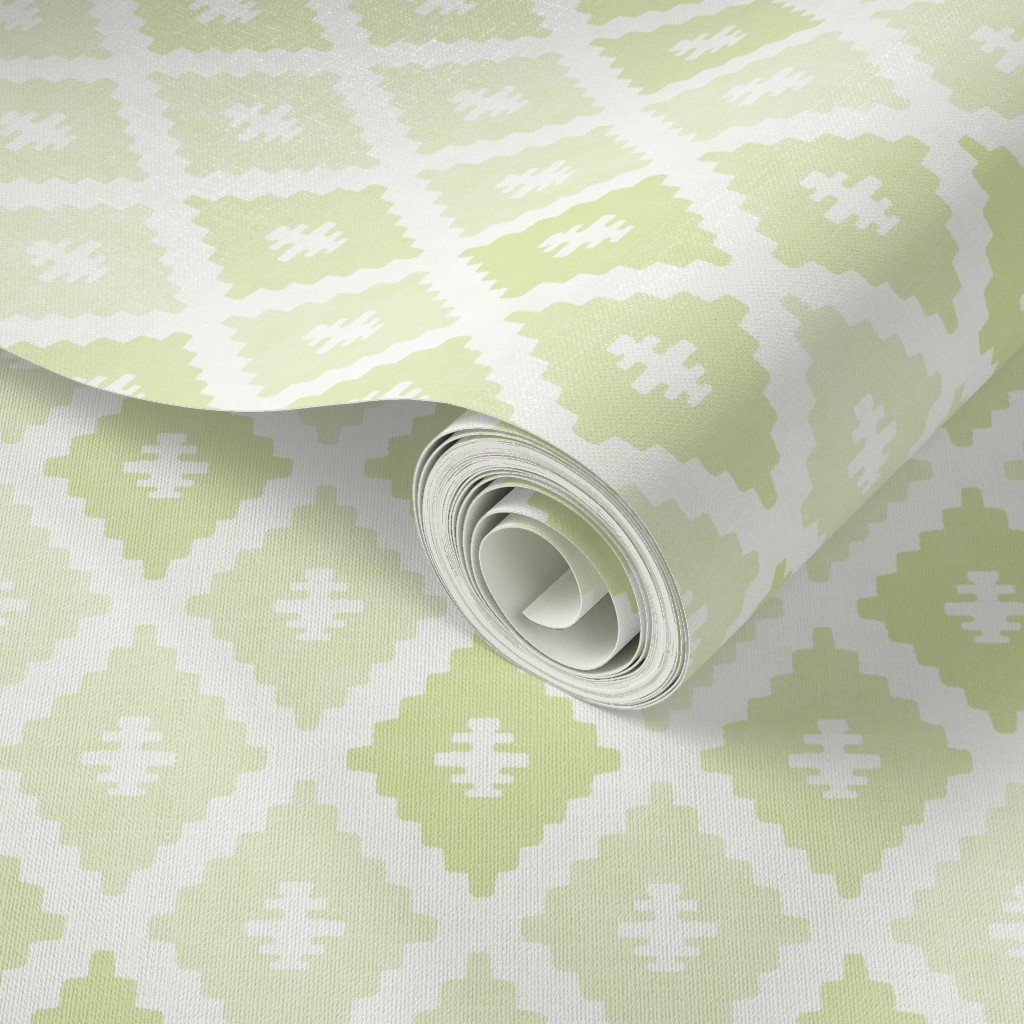 Small Sun Faded Mediterranean Diamond Pattern in Lime Sage Green Interior Collection Design Collection muted olive wallpaper