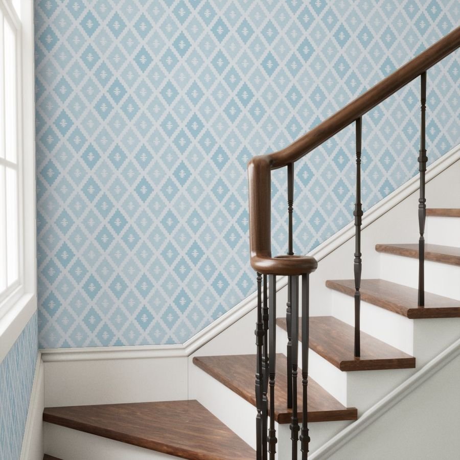 Large Sun Faded Mediterranean Diamond Pattern in Powder Sky Blue Home Styling Collection Home Decor Collection powder blue wallpaper