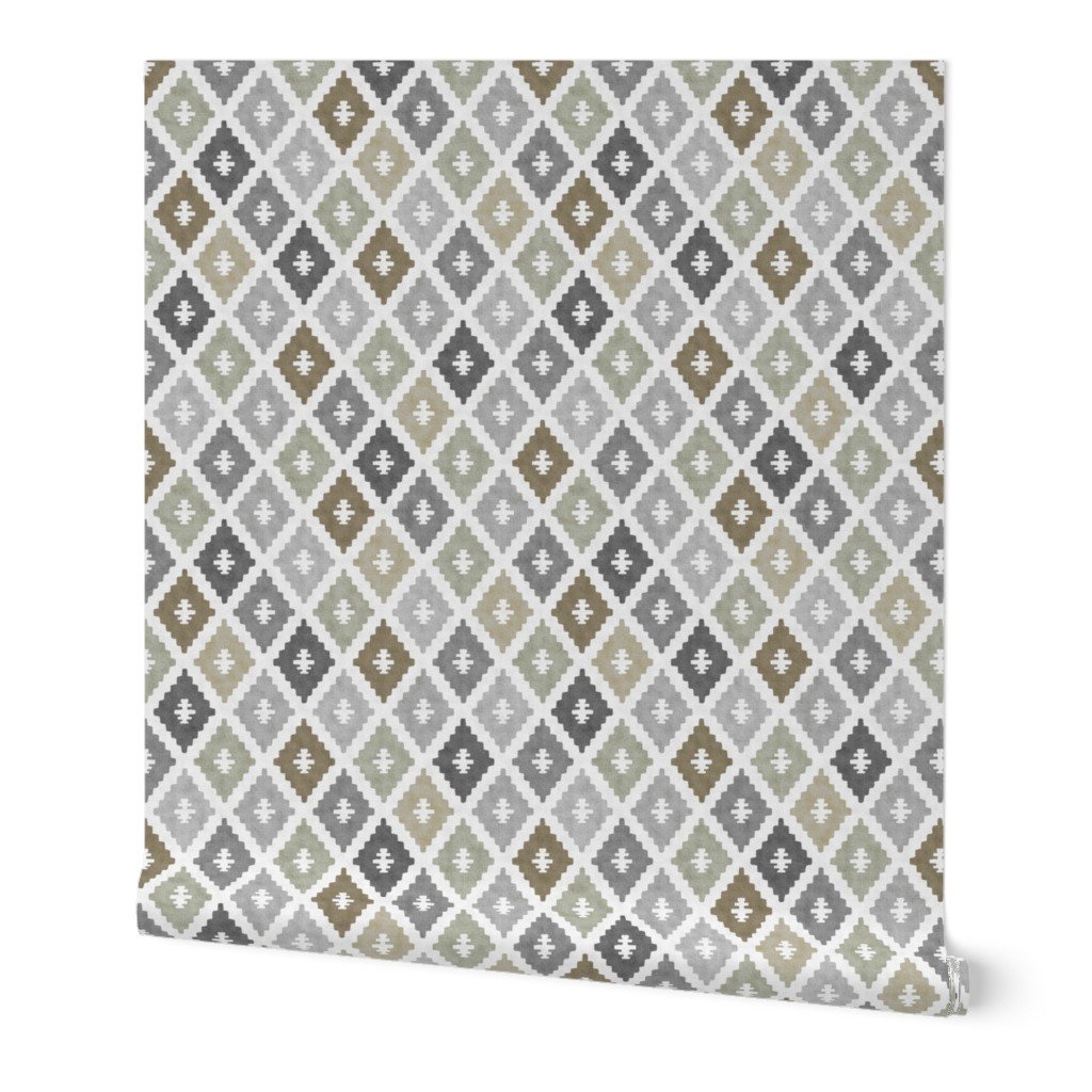 Small Weathered Olive Sage Diamond Pattern in Charcoal and Sand Home Styling Collection Home Decor Collection muted olive wallpaper