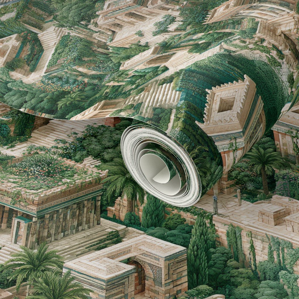 Hanging Gardens Of Babylon Watercolor Architectural Landscape Isometric Home Decor Collection Home Styling Collection wonder of the world wallpaper