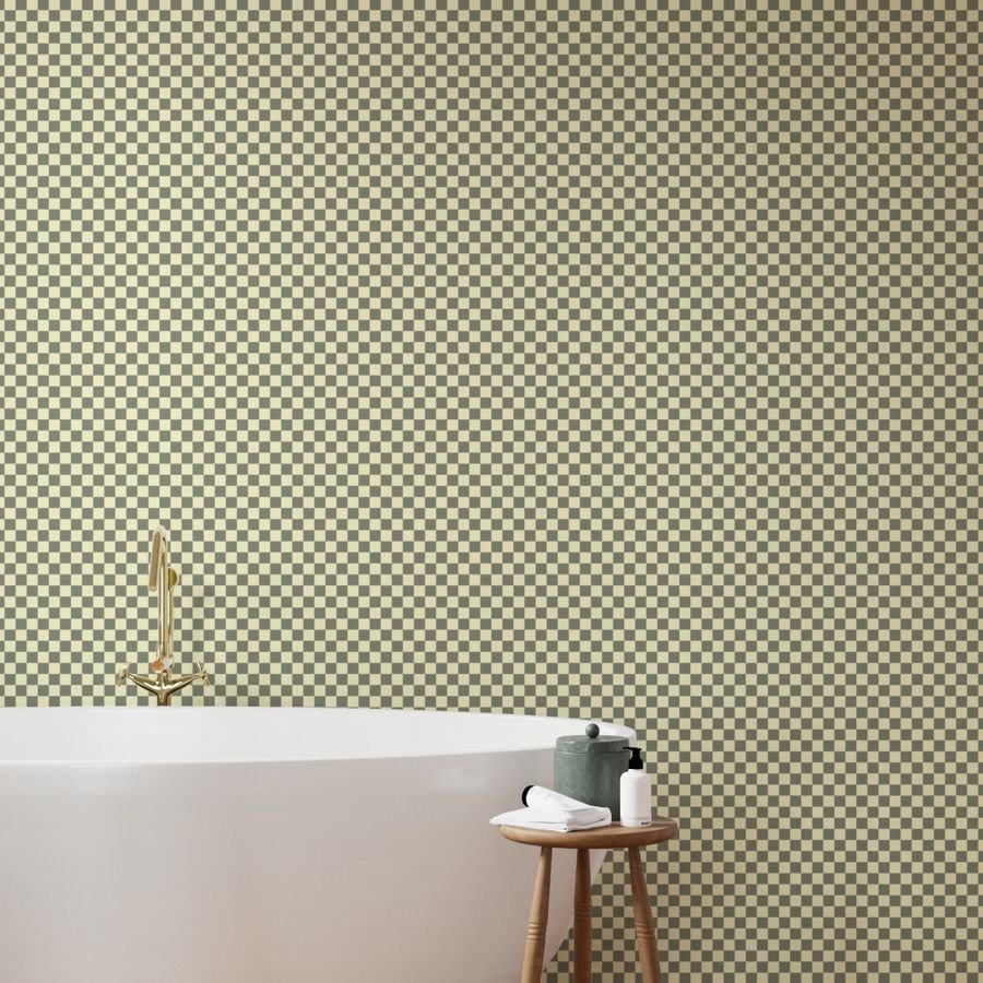 Classic Sage Green and Cream White 1 Inch Check Wallpaper kitchen decor wallpaper