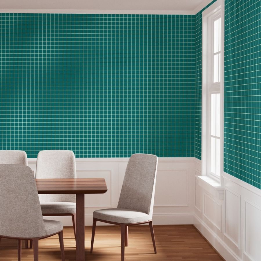 Classic Cream White and Teal 2 Inch Grid Interior Collection Home Styling Collection 2 inch grid wallpaper