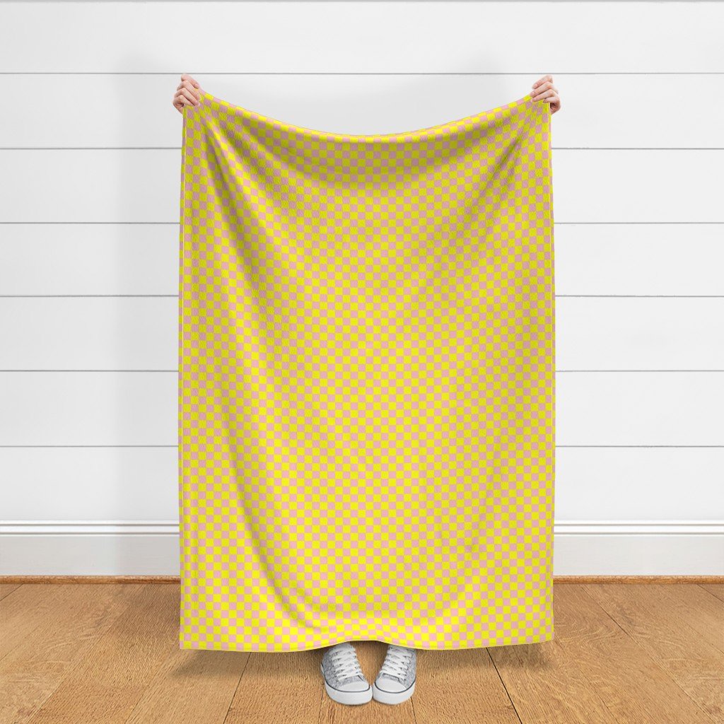 Classic Pink and Yellow 1 Inch Check Fabric pink yellow check fabric