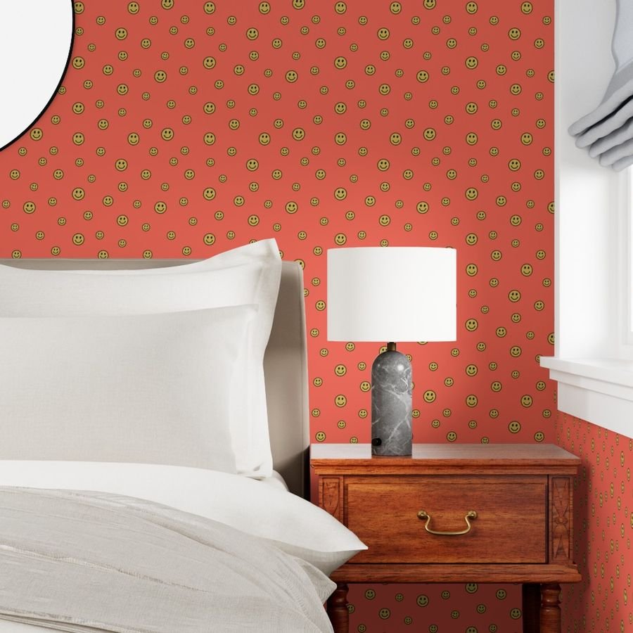 Retro Yellow Smiley Faces on Coral Decor Collection Design Collection happy faces wallpaper