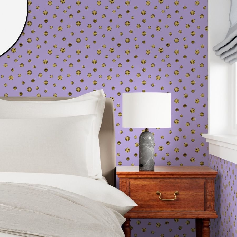 Retro Yellow Smiley Faces on Lavender Home Styling Collection Design Collection kids room wallpaper