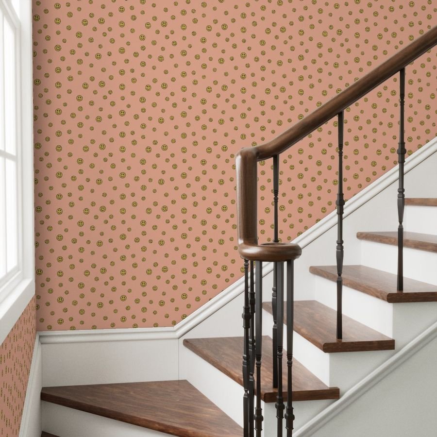 Retro Yellow Smiley Faces on Peach Interior Collection Decor Collection kids room wallpaper