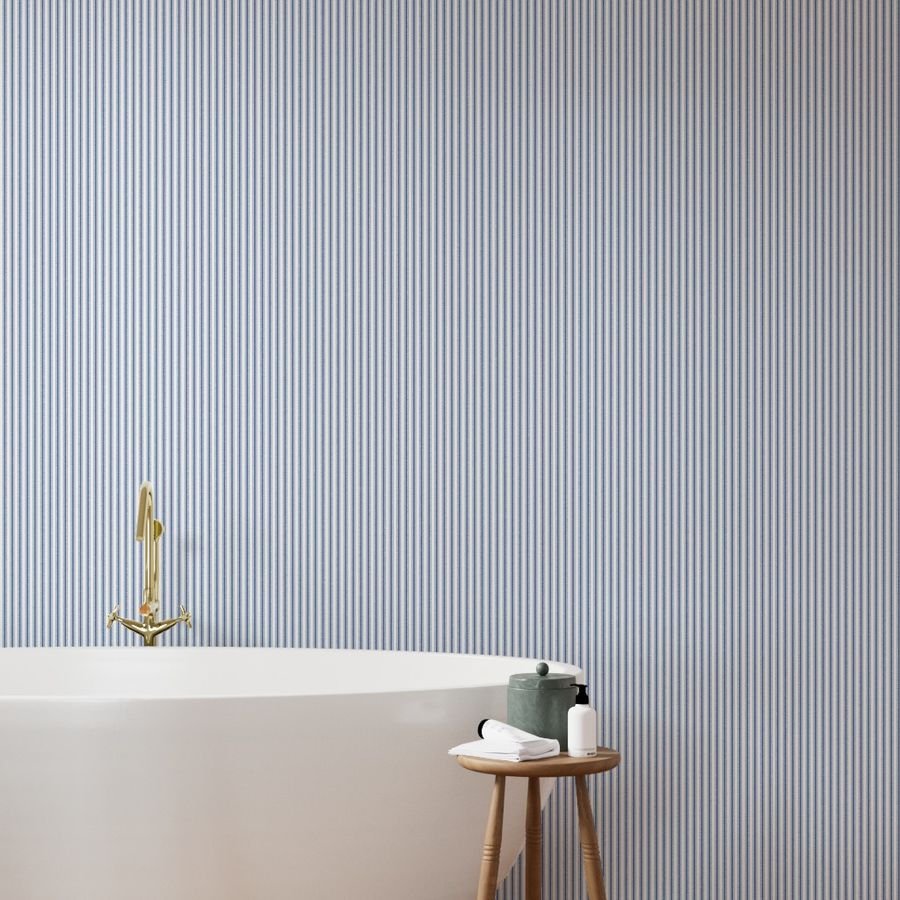 Mattress Ticking Dark Blue Wallpaper striped pattern wallpaper