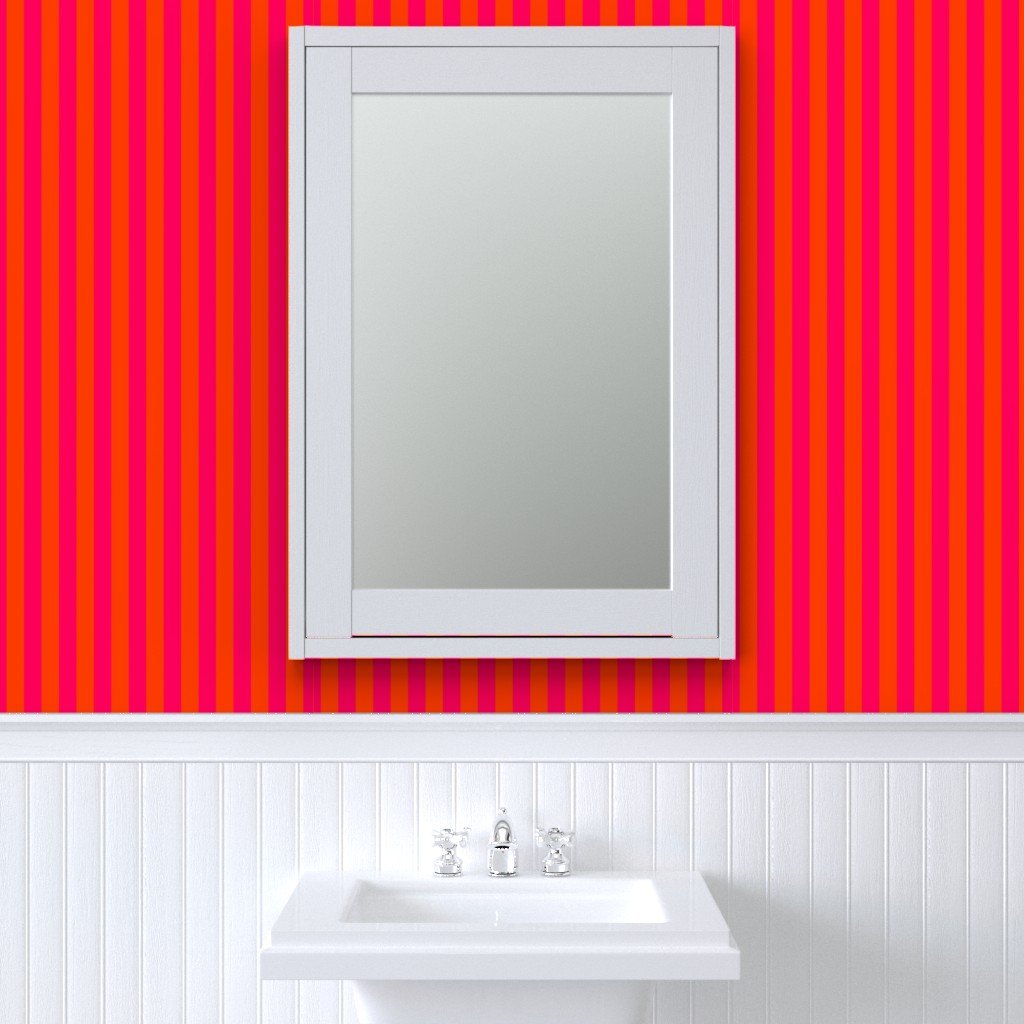 Neon Orange and Pink Vertical Stripes Wallpaper hot pink stripes wallpaper