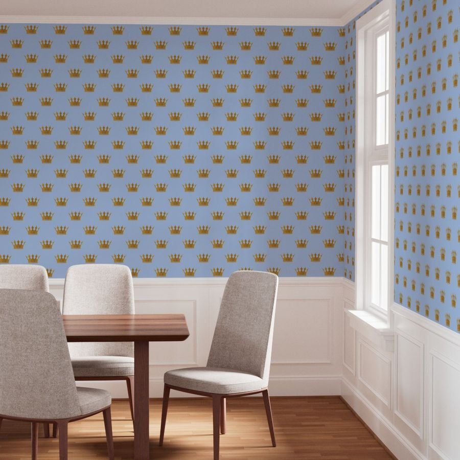 Louis Blue Crown Prince Gold Crowns on Blue Wallpaper baby boy wallpaper