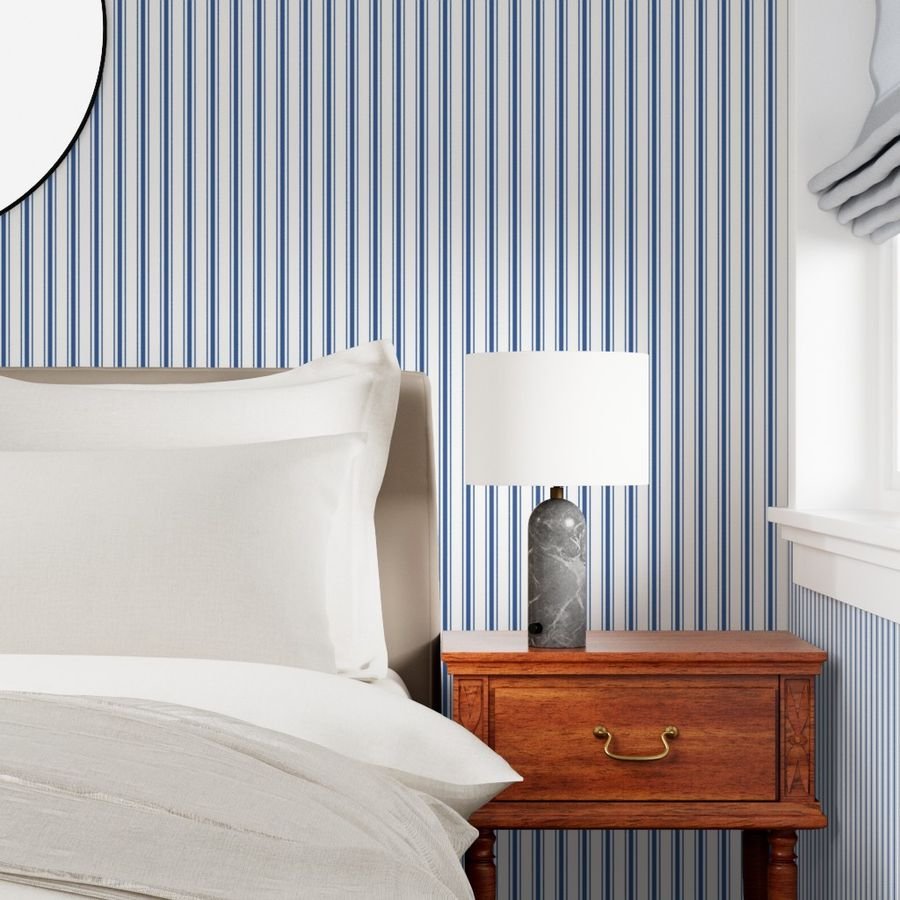 Mattress Ticking Wide Striped Pattern in Dark Blue and White Wallpaper ticking stripes wallpaper