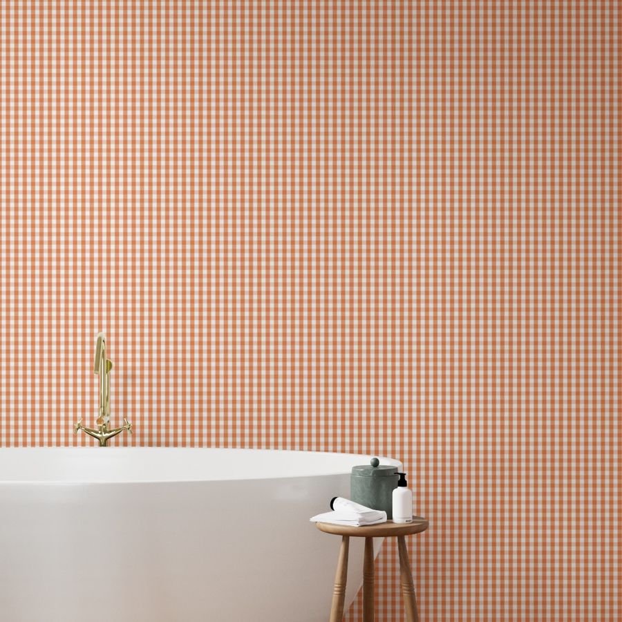 Nasturtium Orange Gingham Check Plaid Wallpaper orange pattern wallpaper