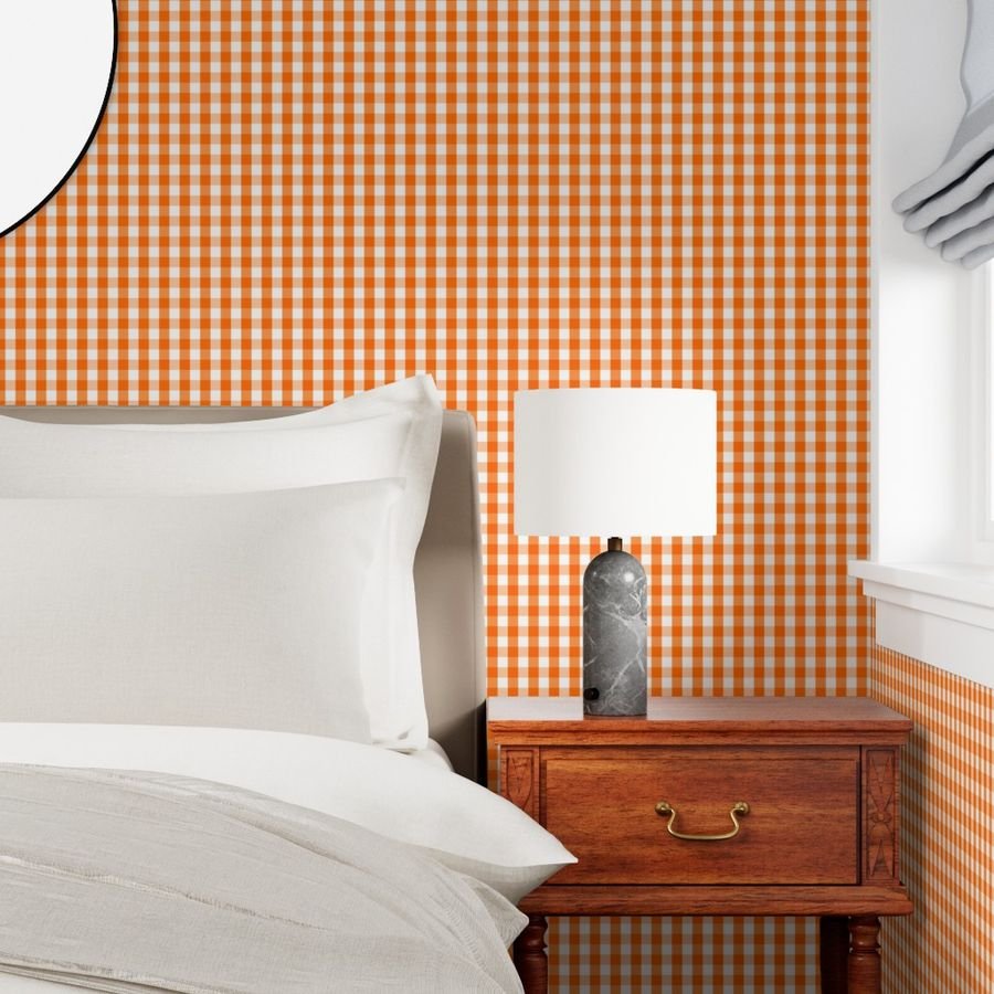 Small Pumpkin Orange and White Gingham Check Pattern Wallpaper small gingham wallpaper