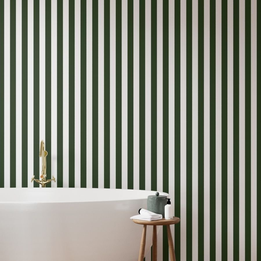 Forest Green and White Wide 2-inch Cabana Tent Vertical Stripes Wallpaper wide tent stripes wallpaper