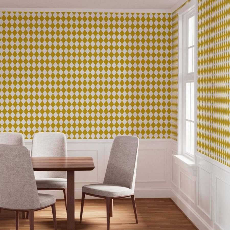 Antique Moss Yellow Modern Diamond Pattern Design Collection Design Collection antique moss print wallpaper