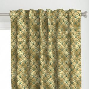 Teal and Faux Gold Foil Vintage Art Deco Scallop Shell Pattern Home Decor Collection Design Collection art deco pattern curtain design