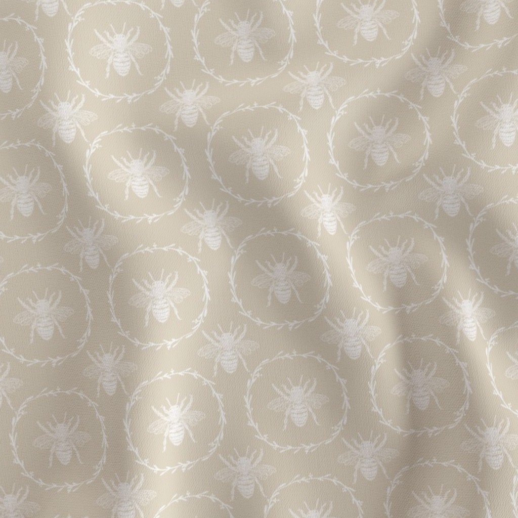 Small French Provincial Bees in Laurel Wreaths in White on Cream Fabric autumn bees fabric
