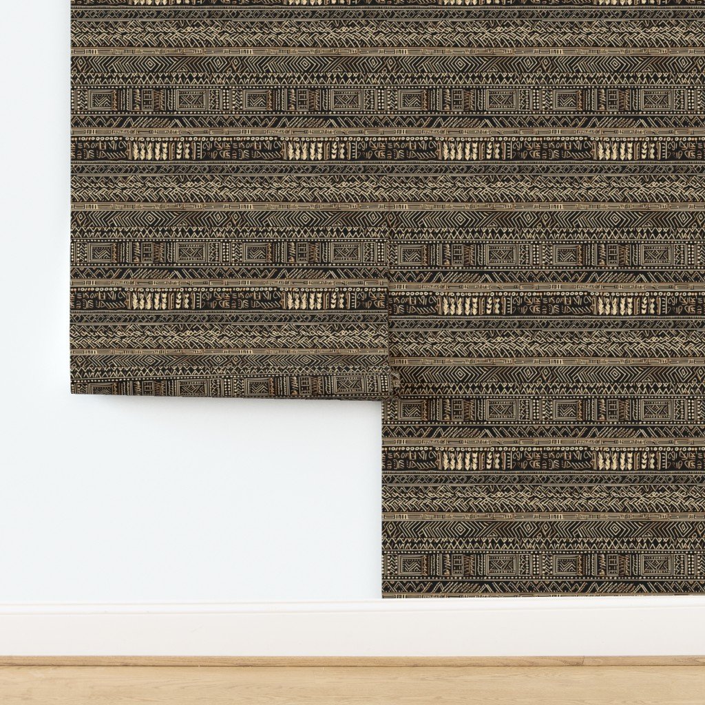 Tribal Mudcloth Boho Ethnic Print in Black and Cream Wallpaper design