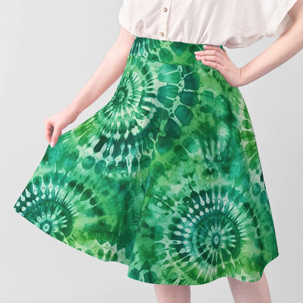 Jumbo Tie Dye Batik in Bright Green Circling Swirls on Teal Fabric boho dye fabric