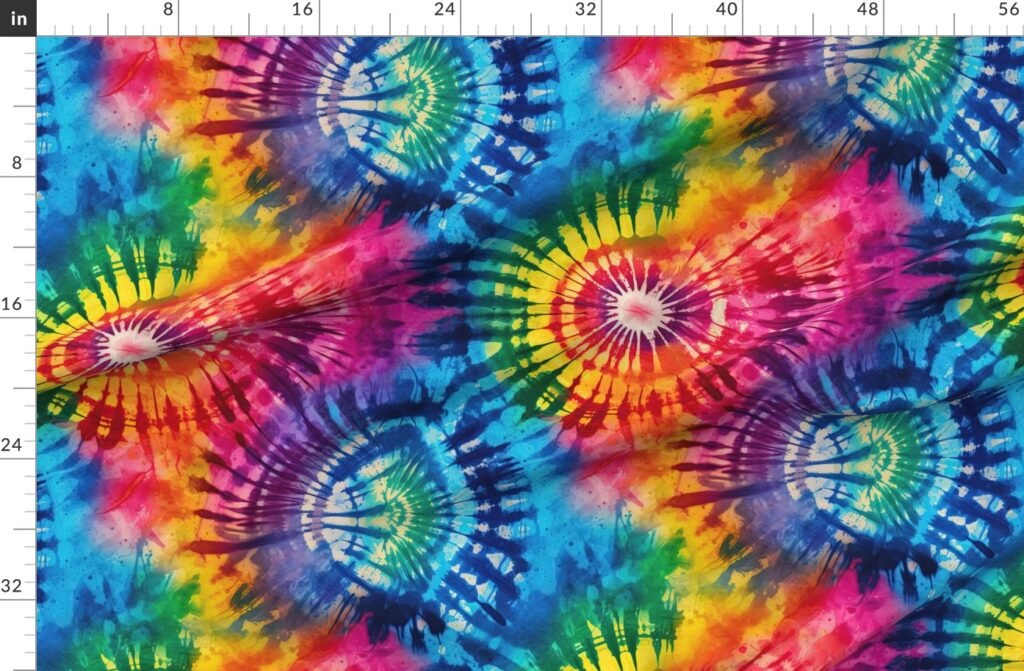 Jumbo Tie Dye Batik in Bright Multi Rainbow Colors Circling Swirls Fabric design