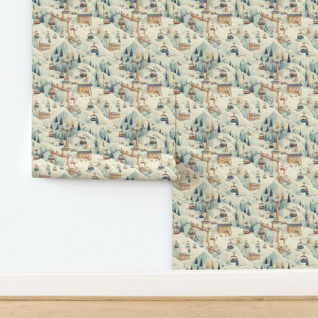 Vintage Ski Slope Cabins in Soft Pastels Design Collection design