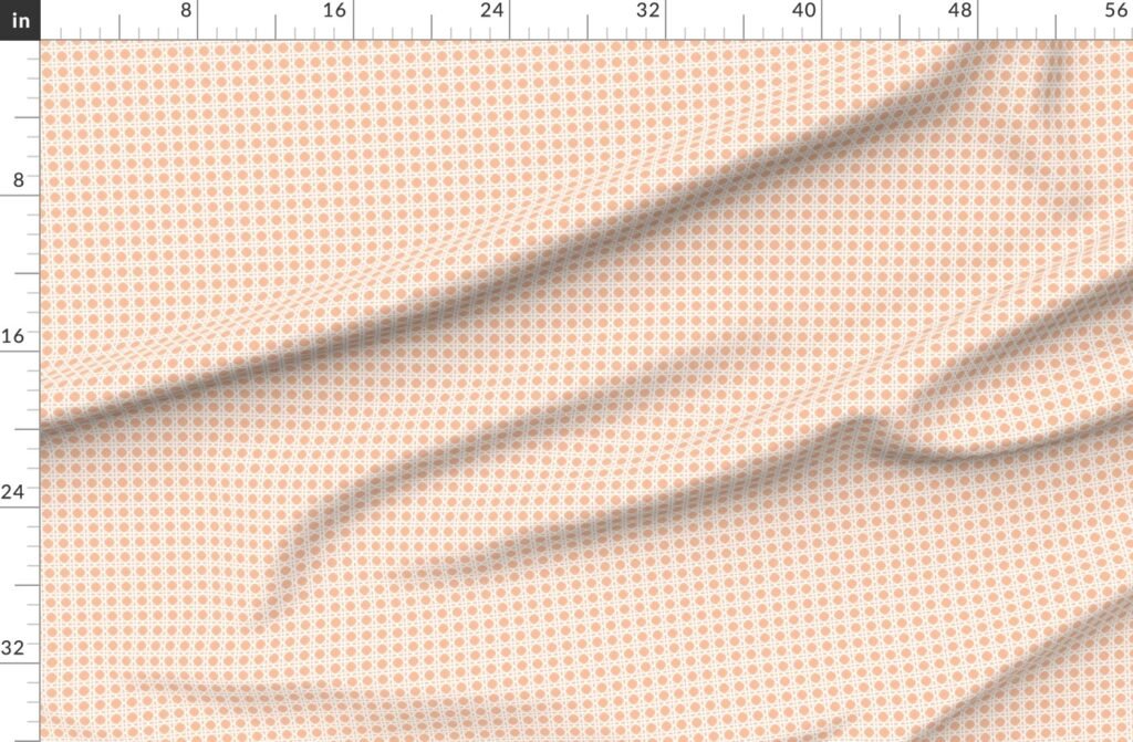 White Caning Wicker Rattan Pattern on Peach Fuzz Color of the Year 2024 Fabric design