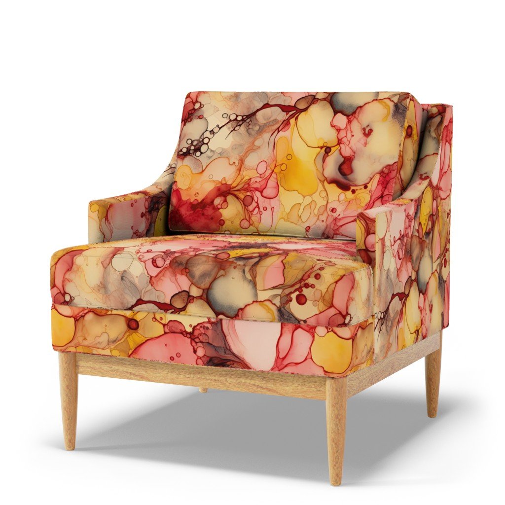 Sunrise Yellow and Peach with Rose Gold Alcohol Ink Liquid Swirls Fabric alcohol ink fabric