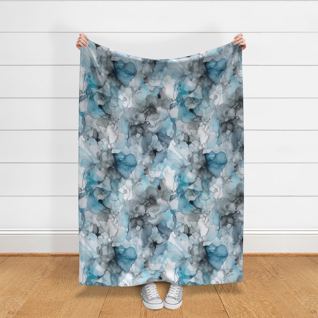 Dusk Blue Grey Alcohol Liquid Ink Swirls Fabric alcohol ink fabric