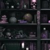 Spooky Photo realistic Dark Academia Bookshelves in Pink with Glowing