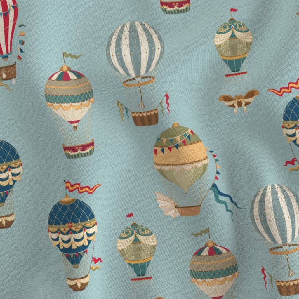 Small Vintage Hot Air Balloons in Sky Blue Fabric helium balloons fabric