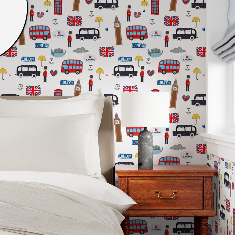 London England Handdrawn Motifs Big Ben Union Jack Palace Guard Wallpaper the queen wallpaper